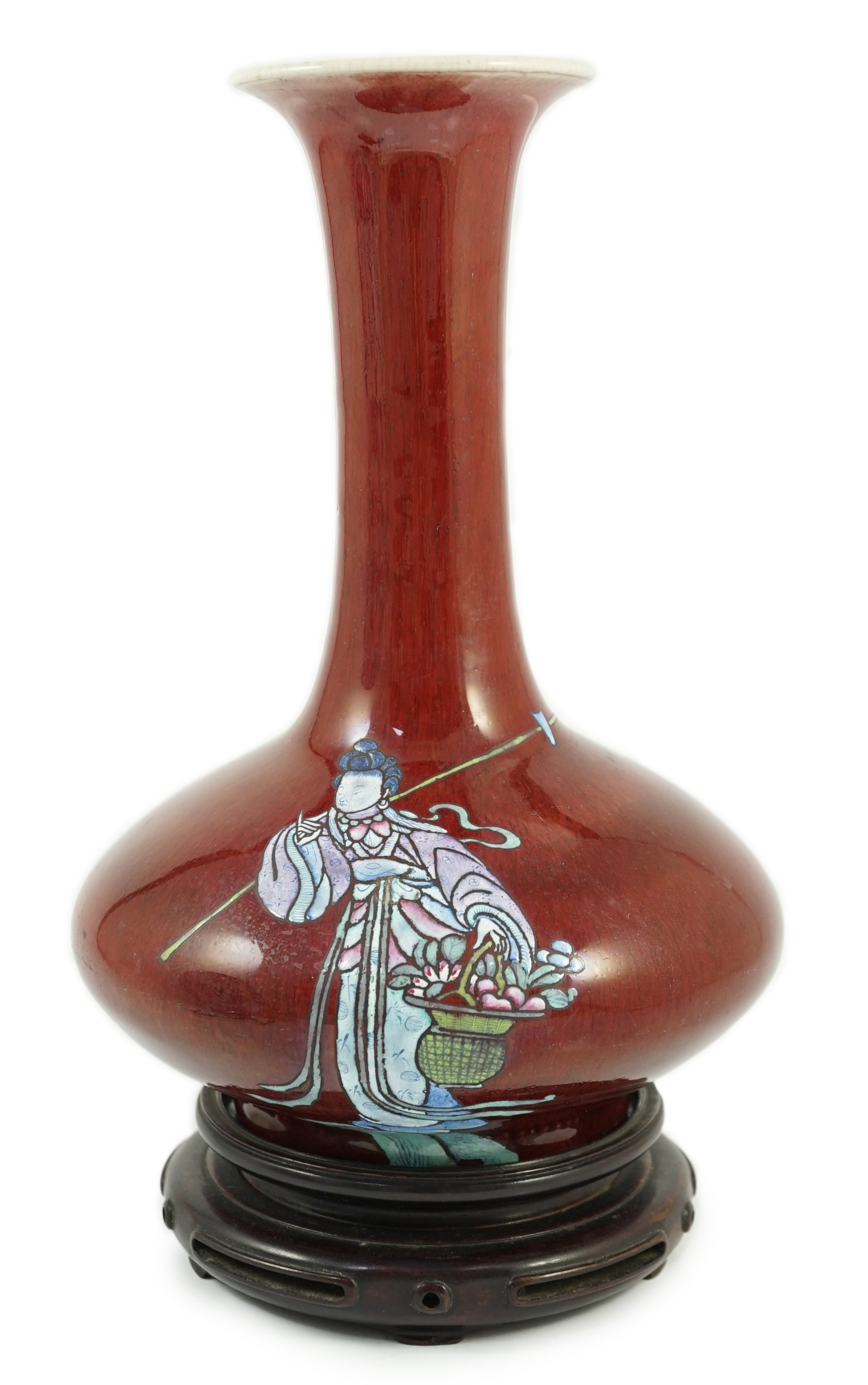 A Chinese sang-de-boeuf glazed and ‘He Xiangu’ enamelled vase, 19th century